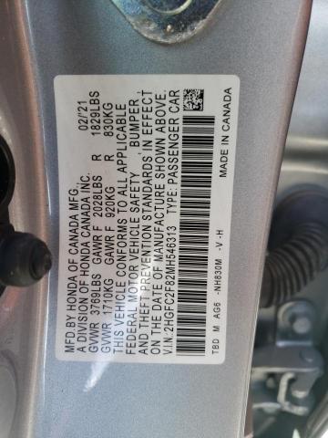 2HGFC2F82MH546313 - 2021 HONDA CIVIC SPOR SILVER photo 10