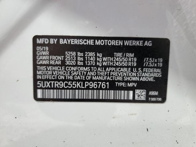 5UXTR9C55KLP96761 - 2019 BMW X3 XDRIVE3 WHITE photo 10