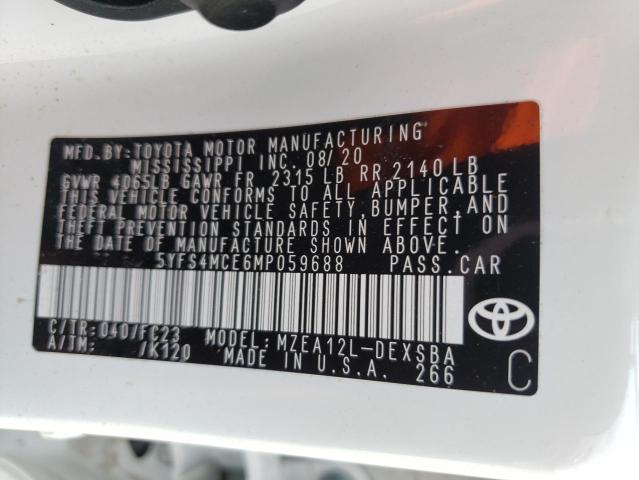 5YFS4MCE6MP059688 - 2021 TOYOTA COROLLA SE WHITE photo 10