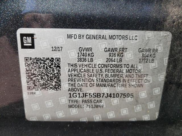 1G1JF5SB7J4107595 - 2018 CHEVROLET SONIC PREM CHARCOAL photo 10