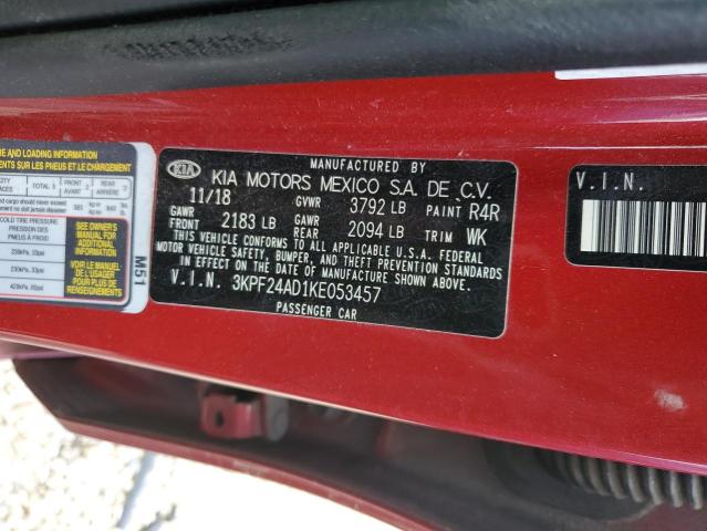 3KPF24AD1KE053457 - 2019 KIA FORTE FE RED photo 10