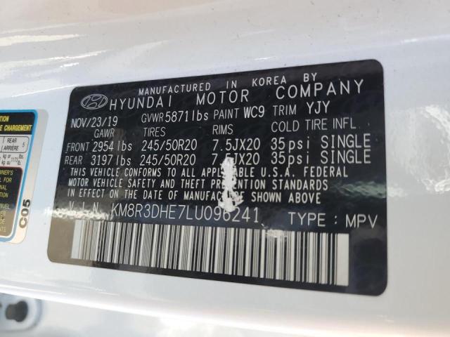 KM8R3DHE7LU096241 - 2020 HYUNDAI PALISADE S WHITE photo 10