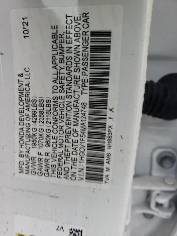 1HGCV1F54MA124748 - 2021 HONDA ACCORD EXL WHITE photo 10