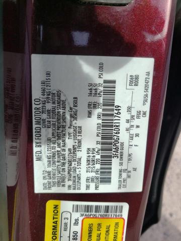 3FA6P0G76DR117649 - 2013 FORD FUSION S MAROON photo 10
