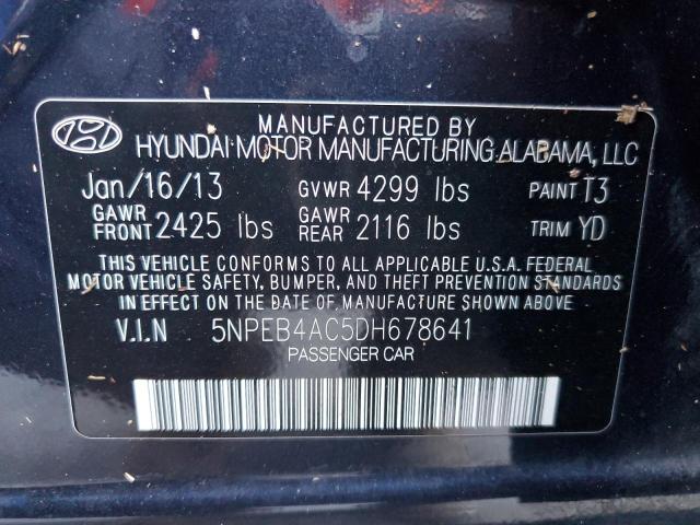 5NPEB4AC5DH678641 - 2013 HYUNDAI SONATA GLS BLACK photo 10