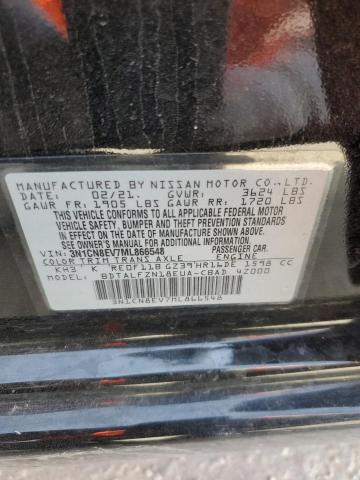 3N1CN8EV7ML866548 - 2021 NISSAN VERSA SV BLACK photo 12