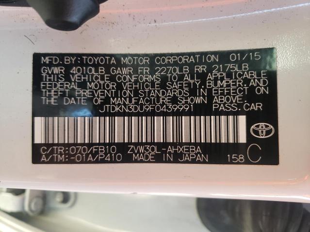 JTDKN3DU9F0439991 - 2015 TOYOTA PRIUS WHITE photo 10