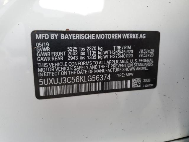 5UXUJ3C56KLG56374 - 2019 BMW X4 XDRIVE3 WHITE photo 10