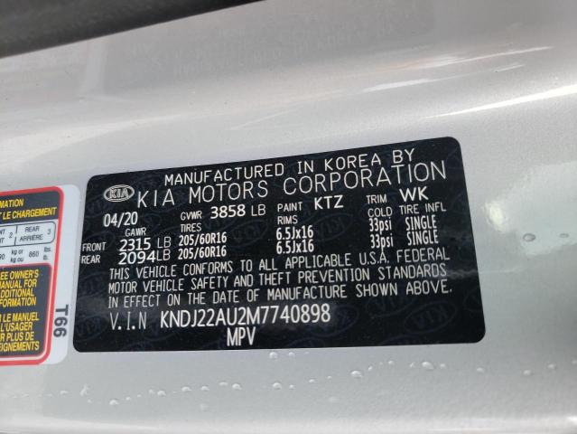 KNDJ22AU2M7740898 - 2021 KIA SOUL LX SILVER photo 10