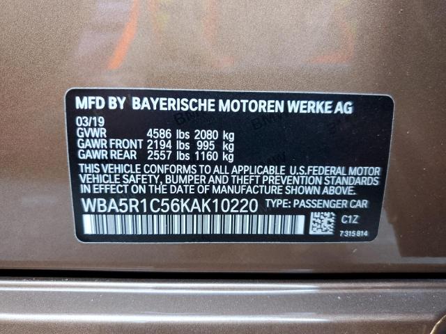 WBA5R1C56KAK10220 - 2019 BMW 330I BROWN photo 10