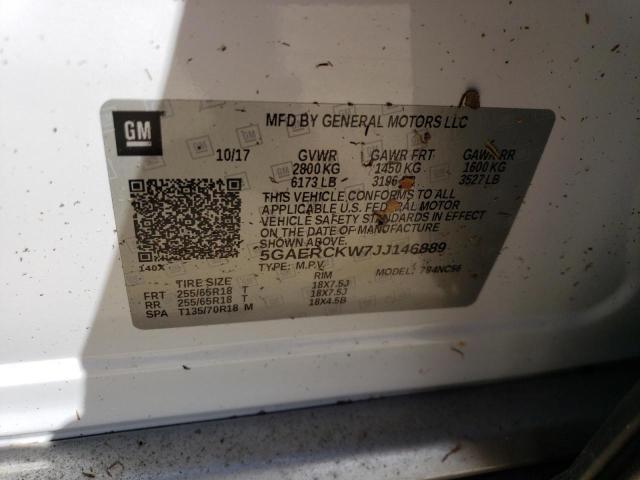 5GAERCKW7JJ146889 - 2018 BUICK ENCLAVE PR WHITE photo 10