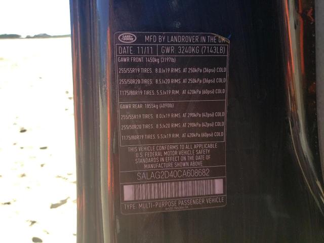 SALAG2D40CA608682 - 2012 LAND ROVER LR4 შავი ფოტო 10