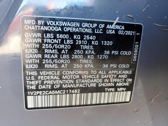 1V2PE2CA5MC217482 - 2021 VOLKSWAGEN ATLAS CROS Серый фото 10
