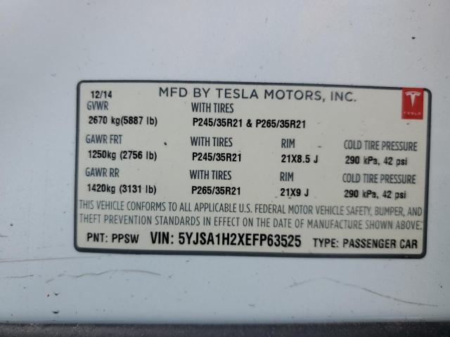 5YJSA1H2XEFP63525 - 2014 TESLA MODEL S WHITE photo 10