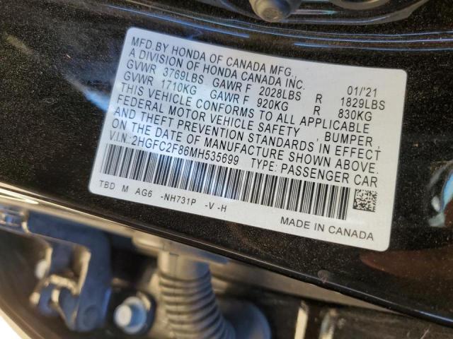 2HGFC2F86MH535699 - 2021 HONDA CIVIC SPOR BLACK photo 10