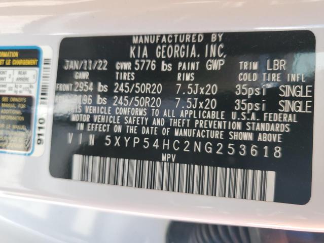 5XYP54HC2NG253618 - 2022 KIA TELLURIDE WHITE photo 10