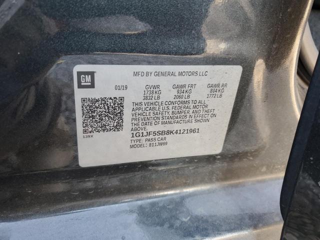 1G1JF5SB8K4121961 - 2019 CHEVROLET SONIC PREM GRAY photo 10