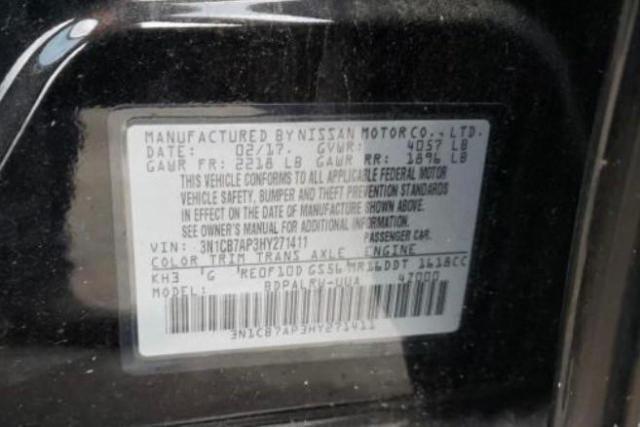 3N1CB7AP3HY271411 - 2017 NISSAN SENTRA SR BLACK photo 10