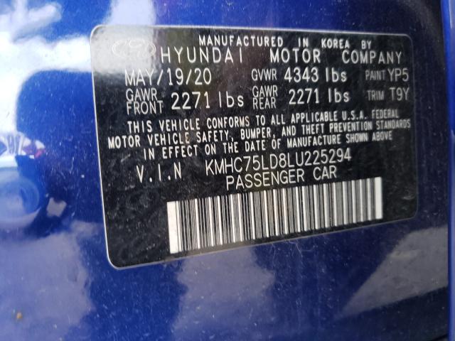 KMHC75LD8LU225294 - 2020 HYUNDAI IONIQ SEL BLUE photo 10