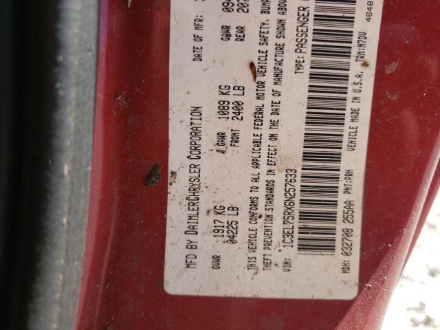 1C3EL75RX6N257633 - 2006 CHRYSLER SEBRING RED photo 10