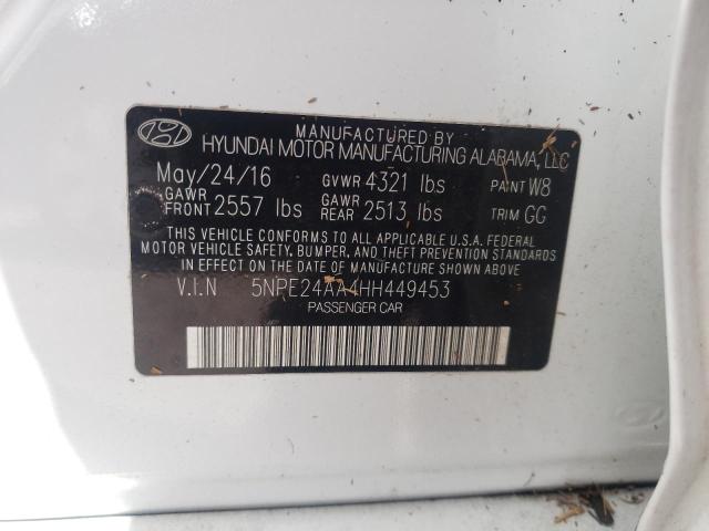 5NPE24AA4HH449453 - 2017 HYUNDAI SONATA ECO WHITE photo 10