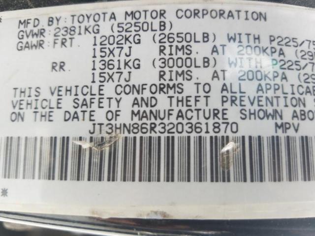 JT3HN86R320361870 - 2002 TOYOTA 4RUNNER SR BLACK photo 10