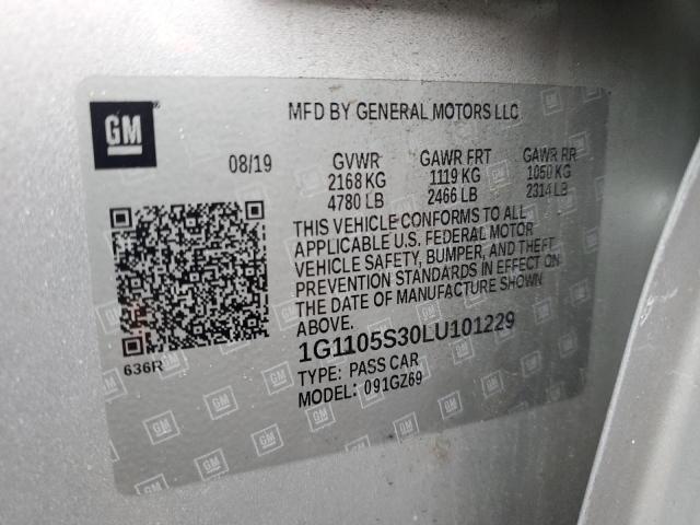 1G1105S30LU101229 - 2020 CHEVROLET IMPALA PRE ვერცხლისფერი ფოტო 10