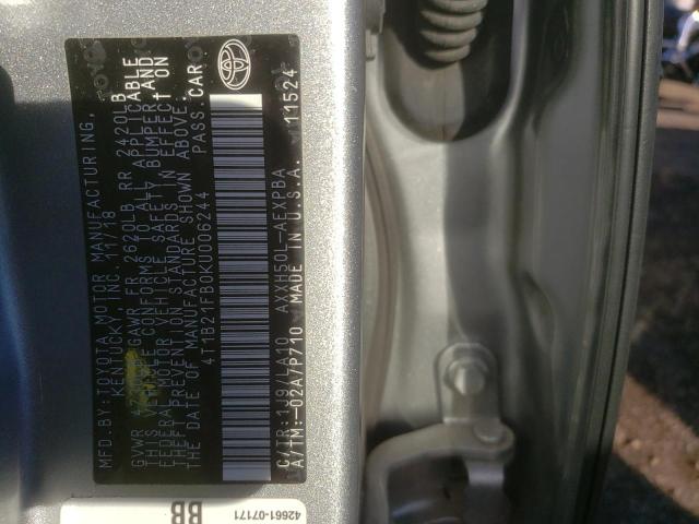 4T1B21FB0KU006244 - 2019 TOYOTA AVALON XLE SILVER photo 10