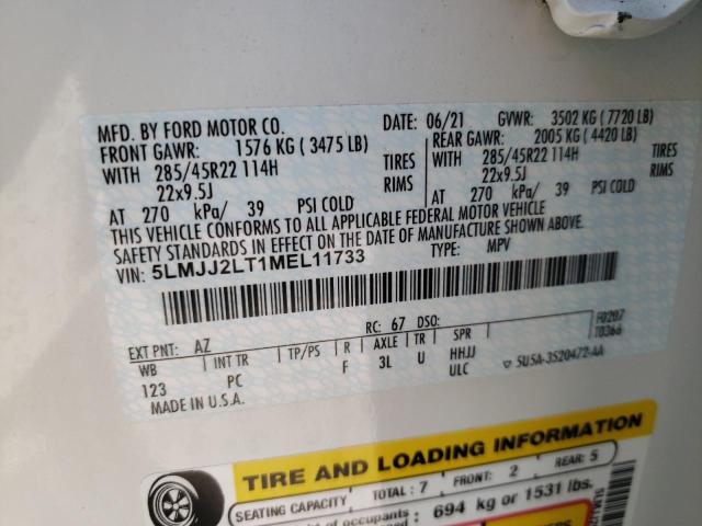 5LMJJ2LT1MEL11733 - 2021 LINCOLN NAVIGATOR 白色 照片 10