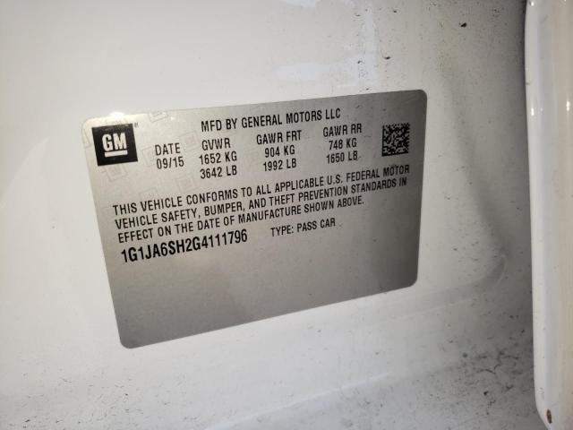 1G1JA6SH2G4111796 - 2016 CHEVROLET SONIC LS WHITE photo 10