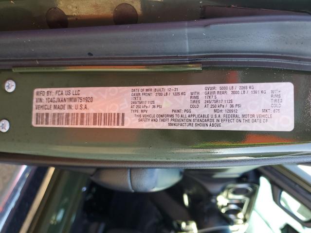 1C4GJXAN1MW751920 - 2021 JEEP WRANGLER S Yaşıl foto 10