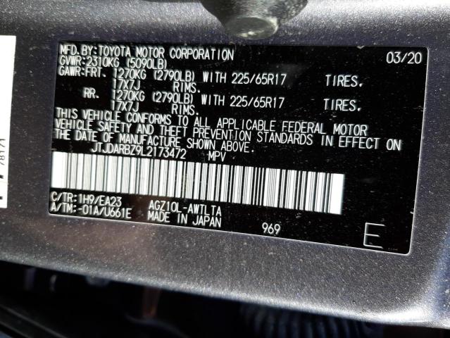 JTJDARBZ9L2173472 - 2020 LEXUS NX 300 GRAY photo 10