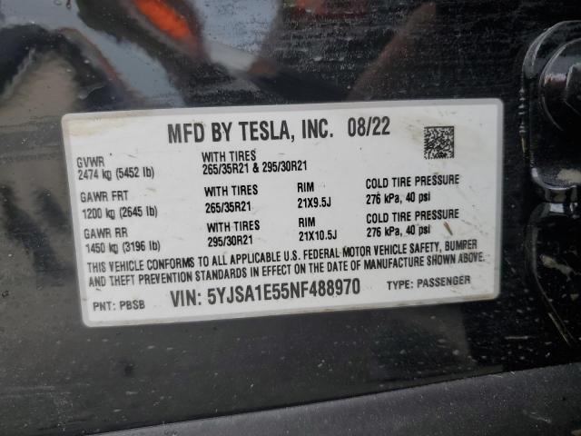5YJSA1E55NF488970 - 2022 TESLA MODEL S Negro foto 10