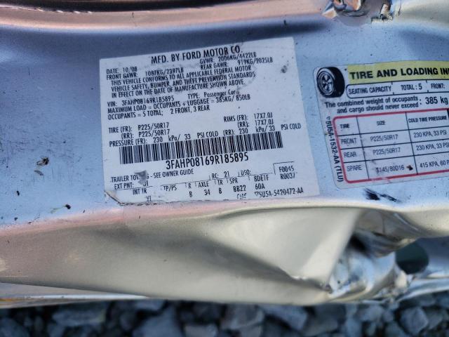 3FAHP08169R185895 - 2009 FORD FUSION SEL SILVER photo 10