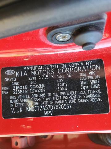 KNDJT2A57D7620567 - 2013 KIA SOUL RED photo 10