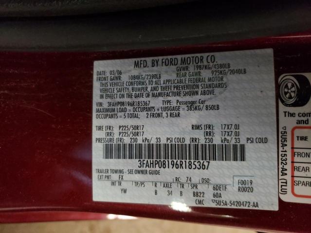 3FAHP08196R185367 - 2006 FORD FUSION SEL  photo 10