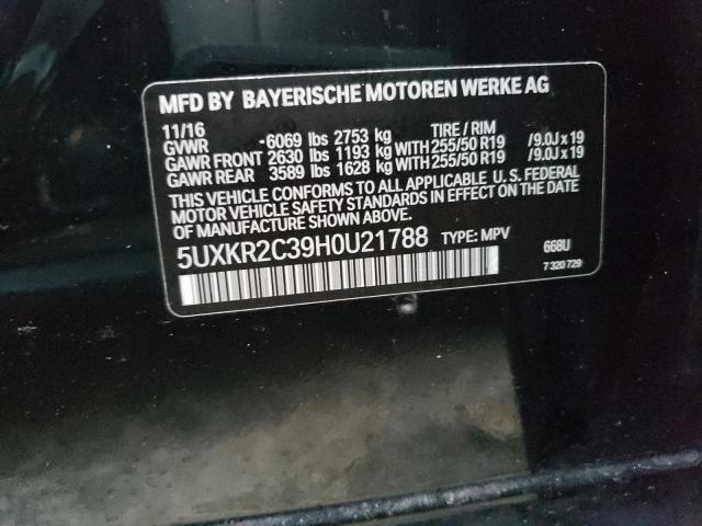 5UXKR2C39H0U21788 - 2017 BMW X5 SDRIVE3 BLACK photo 10