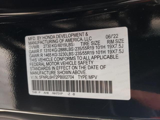 5FNRL6H72PB002704 - 2023 HONDA ODYSSEY SP BLACK photo 10