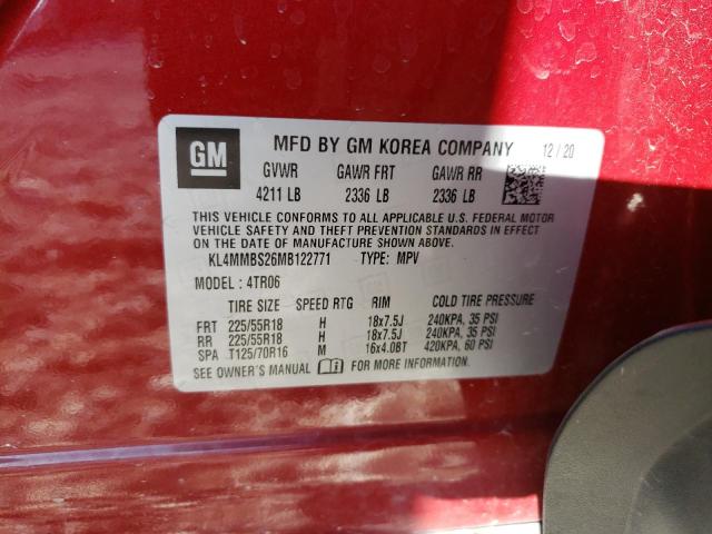 KL4MMBS26MB122771 - 2021 BUICK ENCORE GX RED photo 10