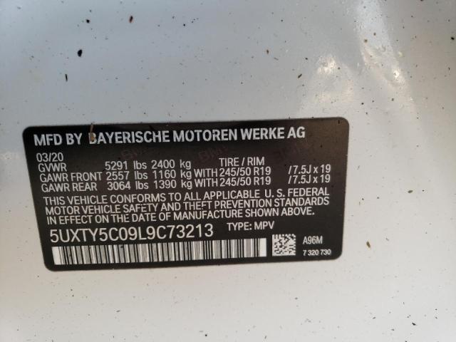 5UXTY5C09L9C73213 - 2020 BMW X3 XDRIVE3 WHITE photo 10