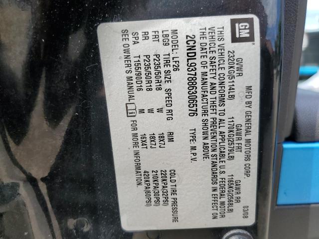 2CNDL937886306576 - 2008 CHEVROLET EQUINOX SP BLACK photo 10