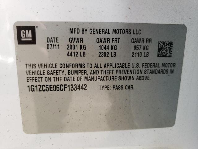 1G1ZC5E06CF133442 - 2012 CHEVROLET MALIBU 1LT 白色 照片 10