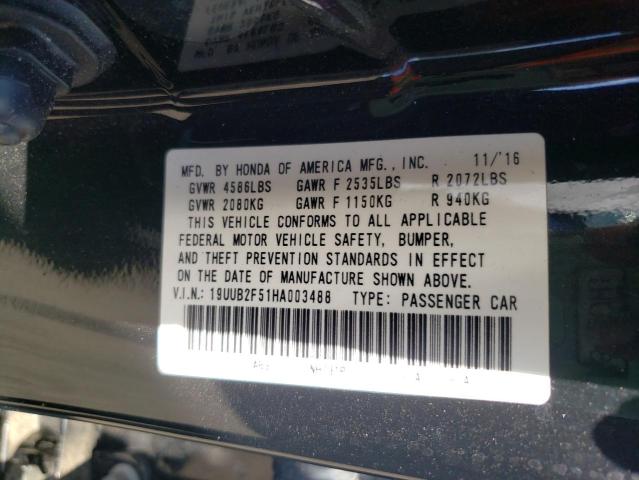 19UUB2F51HA003488 - 2017 ACURA TLX TECH BLUE photo 10