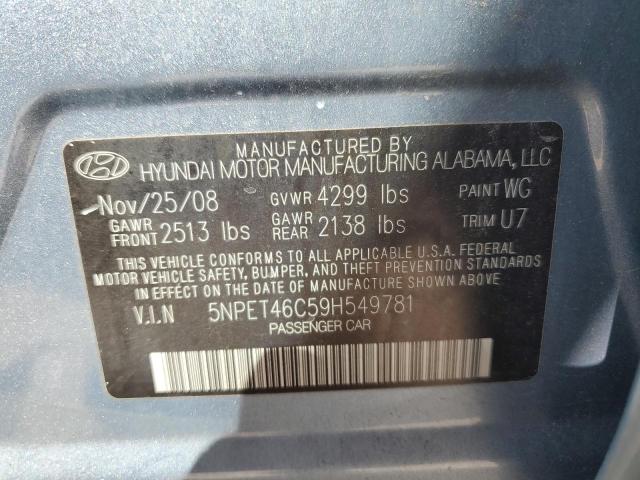 5NPET46C59H549781 - 2009 HYUNDAI SONATA GLS BLUE photo 10