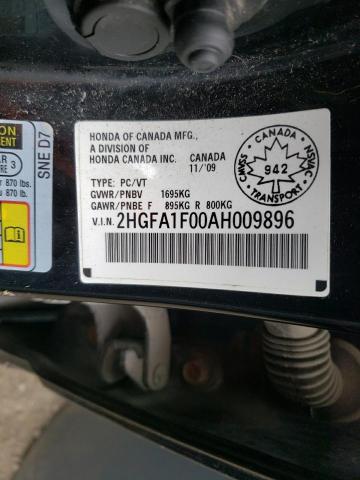 2HGFA1F00AH009896 - 2010 HONDA CIVIC EXL Qara foto 10