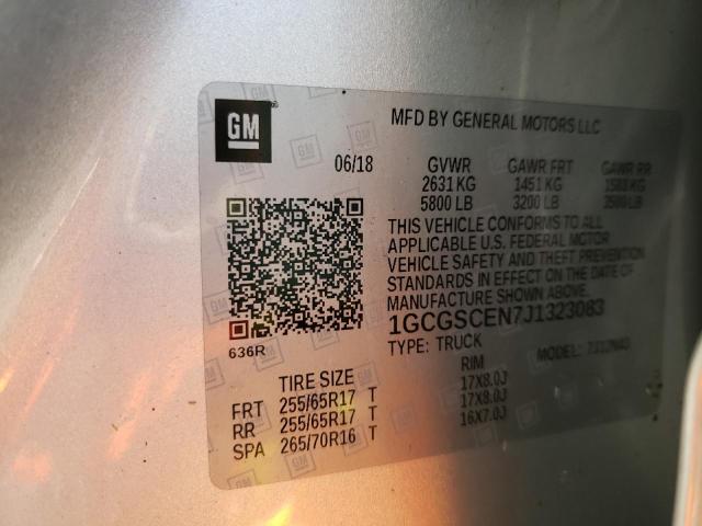 1GCGSCEN7J1323083 - 2018 CHEVROLET COLORADO L SILVER photo 10