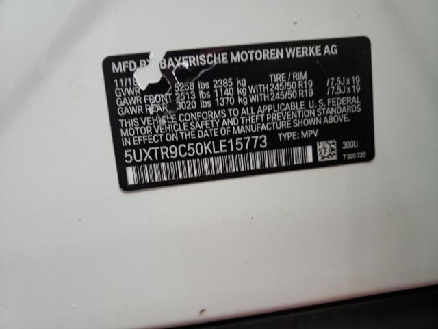 5UXTR9C50KLE15773 - 2019 BMW X3 XDRIVE3 WHITE photo 10