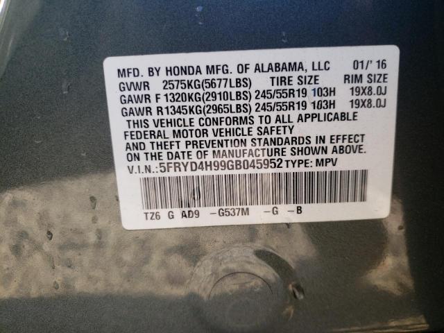 5FRYD4H99GB045952 - 2016 ACURA MDX ADVANC GRAY photo 10