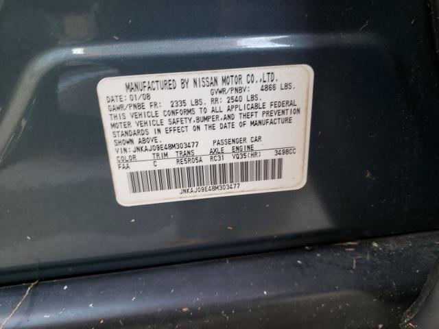 JNKAJ09E48M303477 - 2008 INFINITI EX35 BASE Կապույտ լուսանկար 10