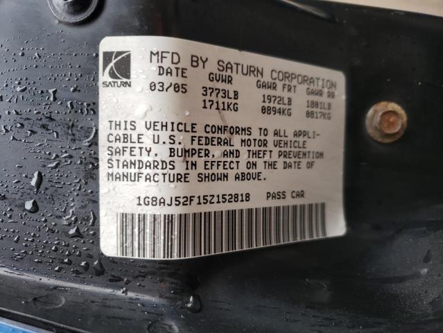 1G8AJ52F15Z152818 - 2005 SATURN ION LEVEL BLUE photo 10